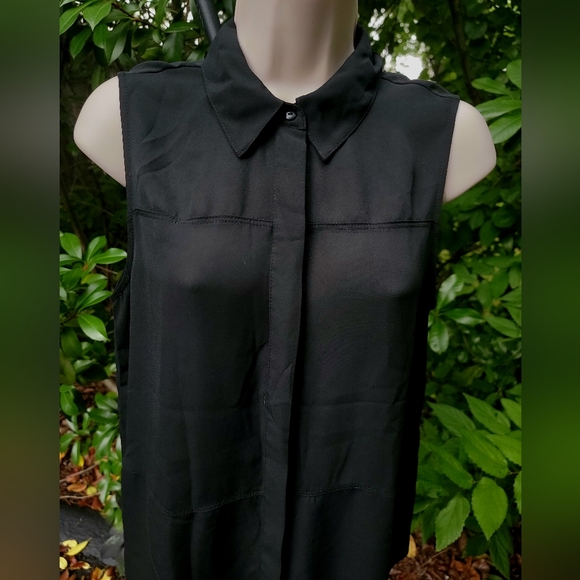 Deep Ebony, Semi-Opaque, Tailored Sleeveless Tunic- Size Medium. - Picture 2 of 5